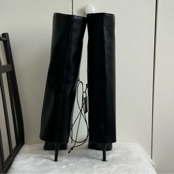 Worthington Sleek Black Leather Heeled Boots - Picture 8 of 14